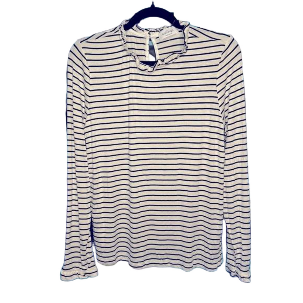 Kaileigh Cream & Black Striped Ruffle Mock Neck Top